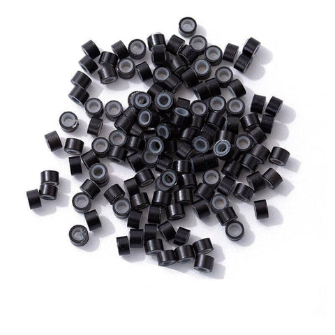 Silicone Lined Micro Ring Hair Extension Beads, 5 mm, Pack of 200 - Black