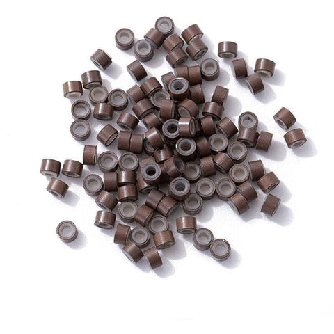 Silicone Lined Micro Ring Hair Extension Beads, 5 mm, Pack of 200 - Brown