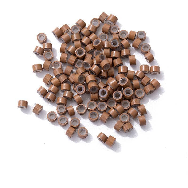 Silicone Lined Micro Ring Hair Extension Beads, 5 mm, Pack of 200 - Light Brown