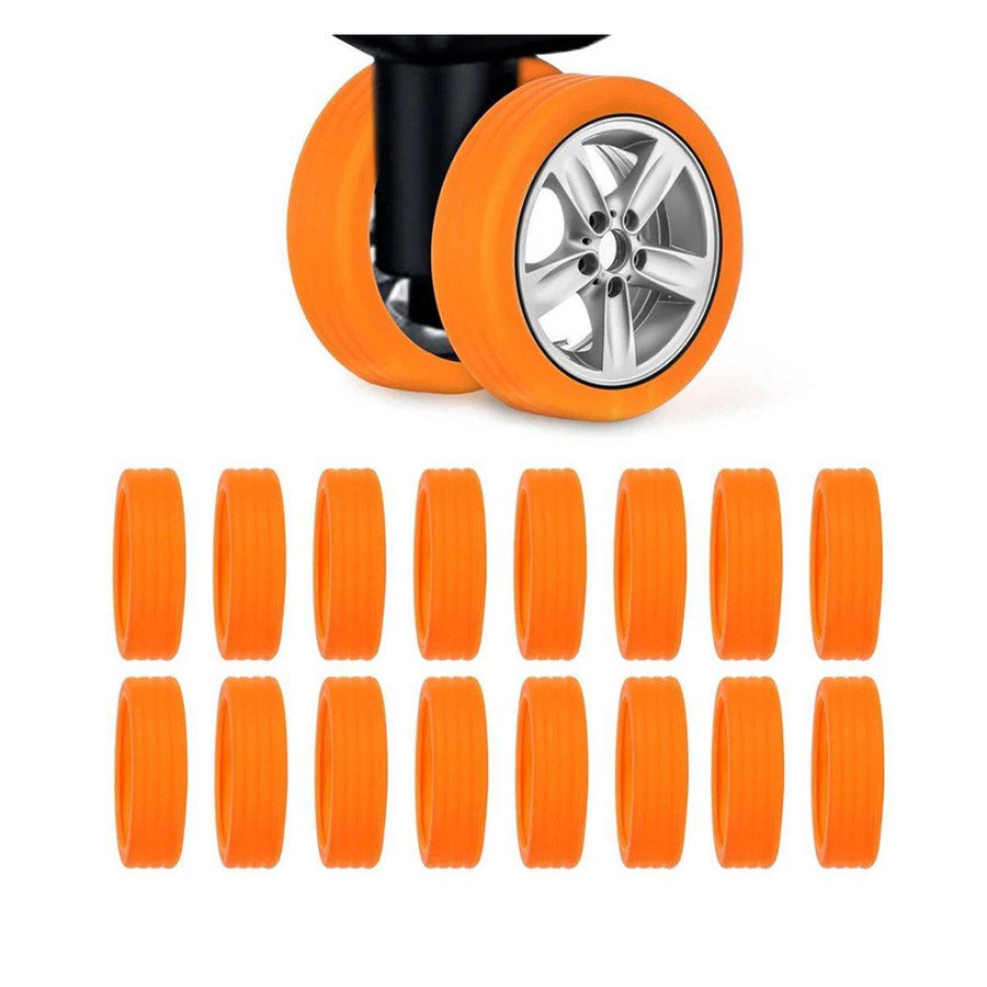 Silicone Luggage Wheel Covers, 16 Pack Caster Protectors - Orange