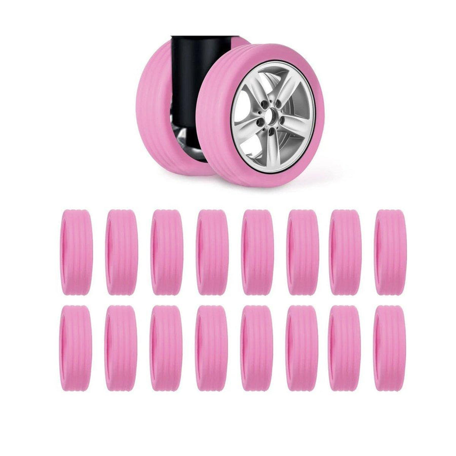 Silicone Luggage Wheel Covers, 16 Pack Caster Protectors - Pink
