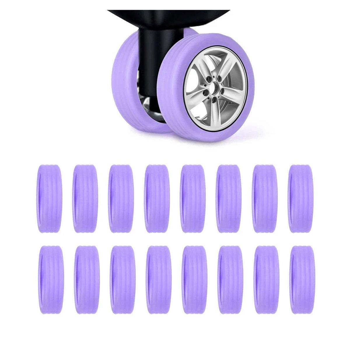 Silicone Luggage Wheel Covers, 16 Pack Caster Protectors - Purple