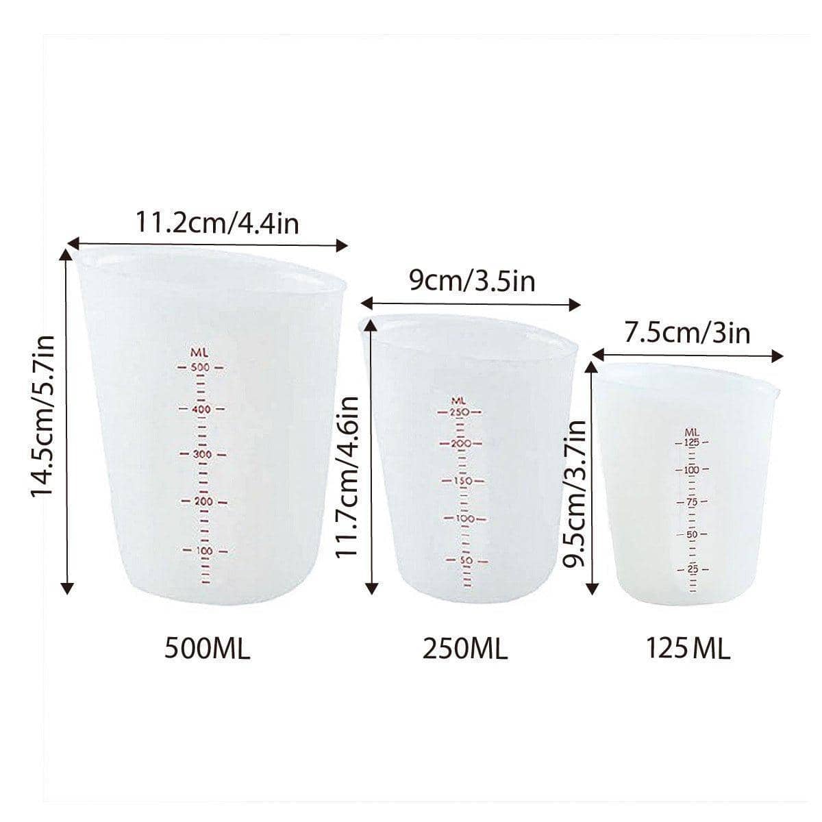 Silicone Measuring Cup Set of 3 - White, 125ml, 250ml, 500ml - view 3
