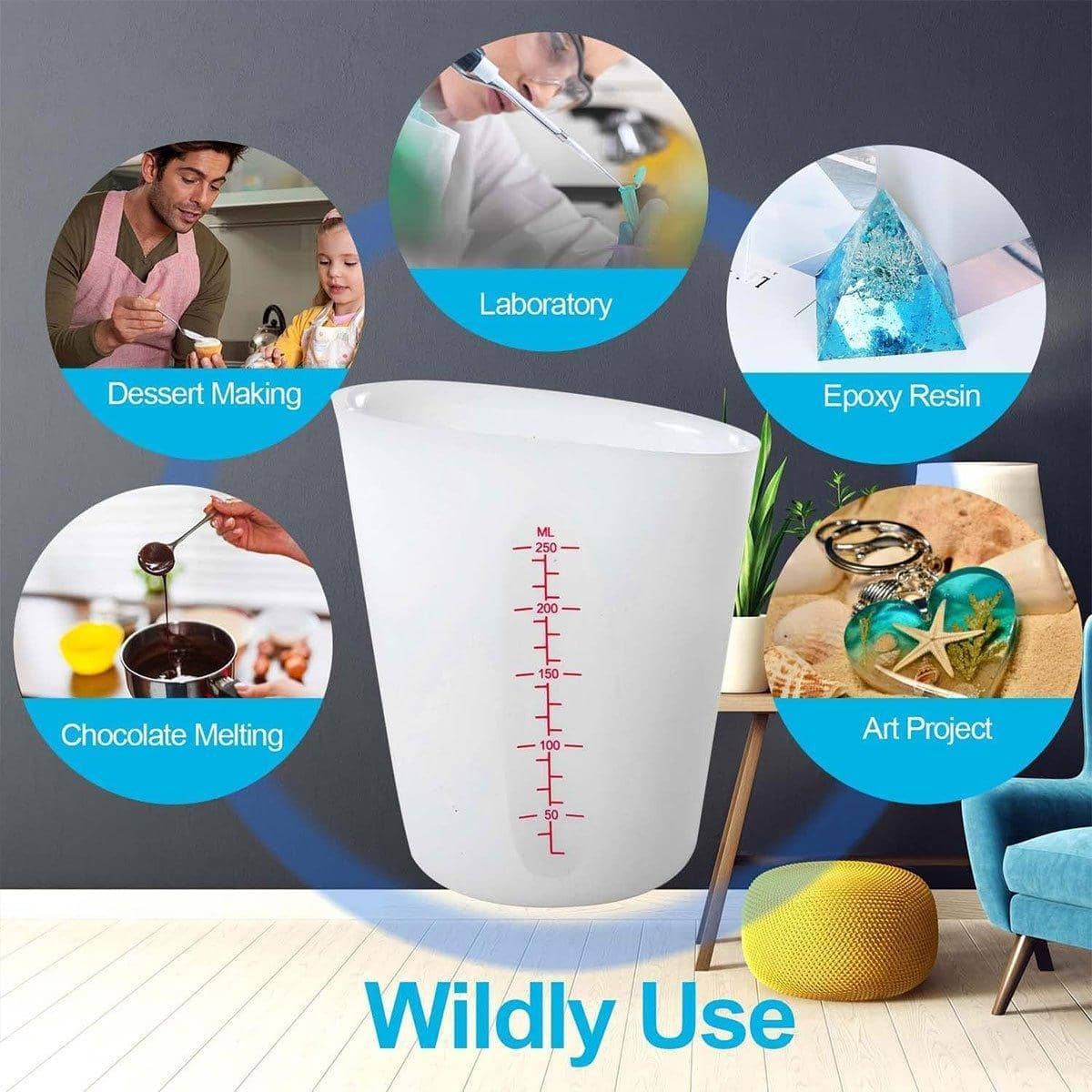Silicone Measuring Cup Set of 3 - White, 125ml, 250ml, 500ml - view 4