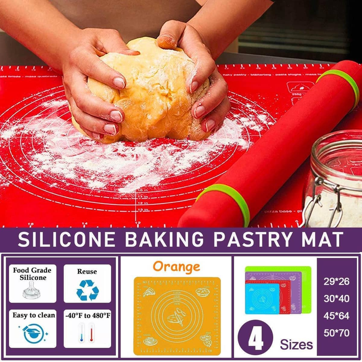 Silicone Pastry Mat, Non-Stick, Orange - 29 x 26 cm - view 2