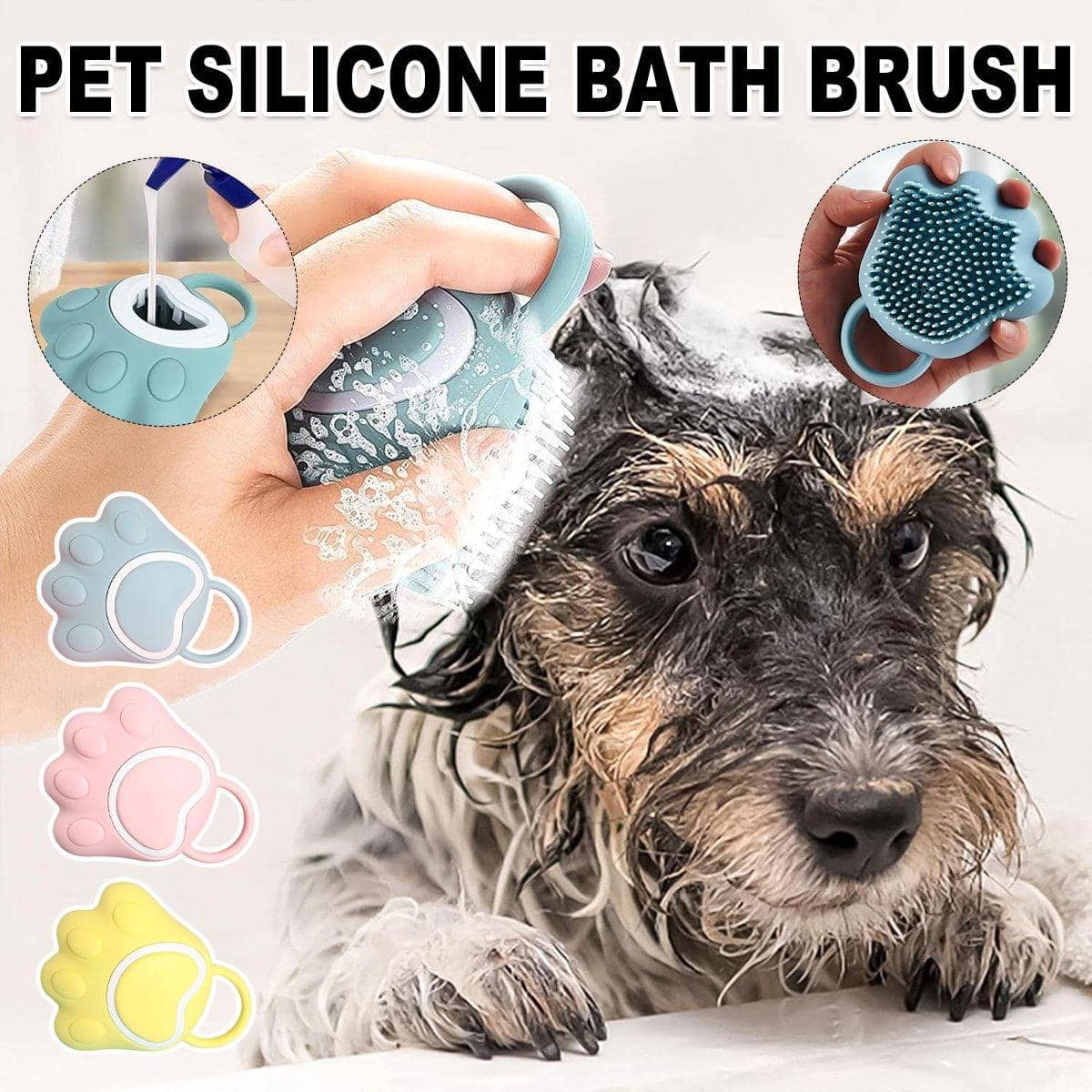 Silicone Pet Bath Brush with Shampoo Dispenser - Yellow - view 2