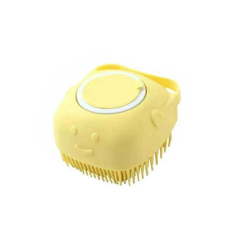 Silicone Pet Bath Massage Brush with Shampoo Dispenser - Yellow