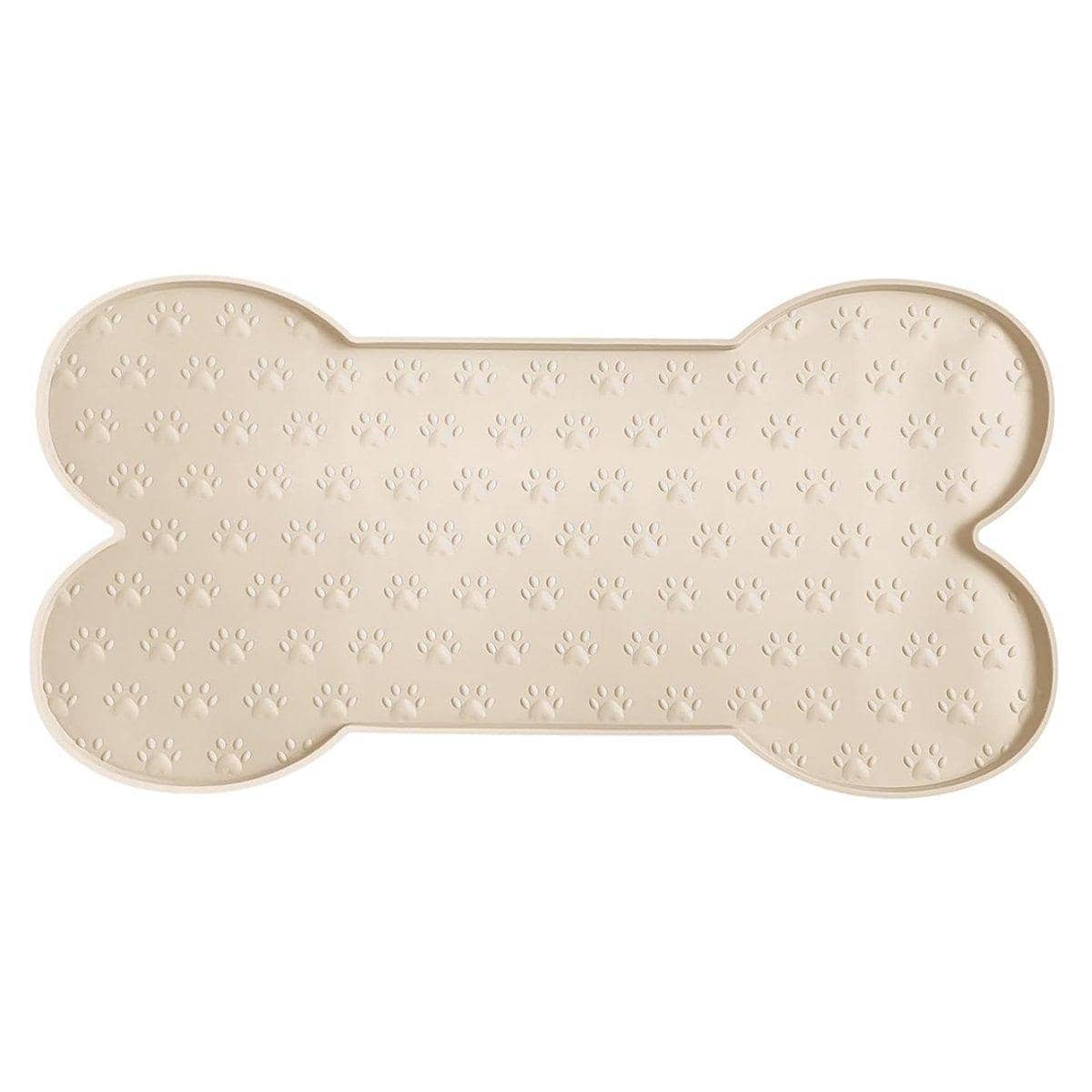 Silicone Pet Feeding Mat, Bone Shaped, Waterproof - Cream