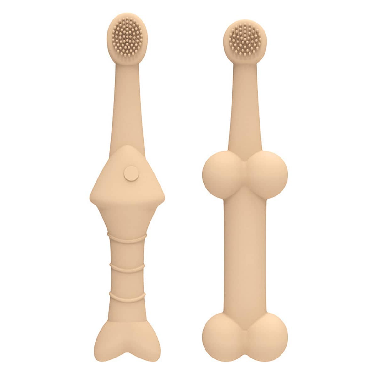 Silicone Pet Toothbrush Set of 2 for Dogs and Cats - Beige