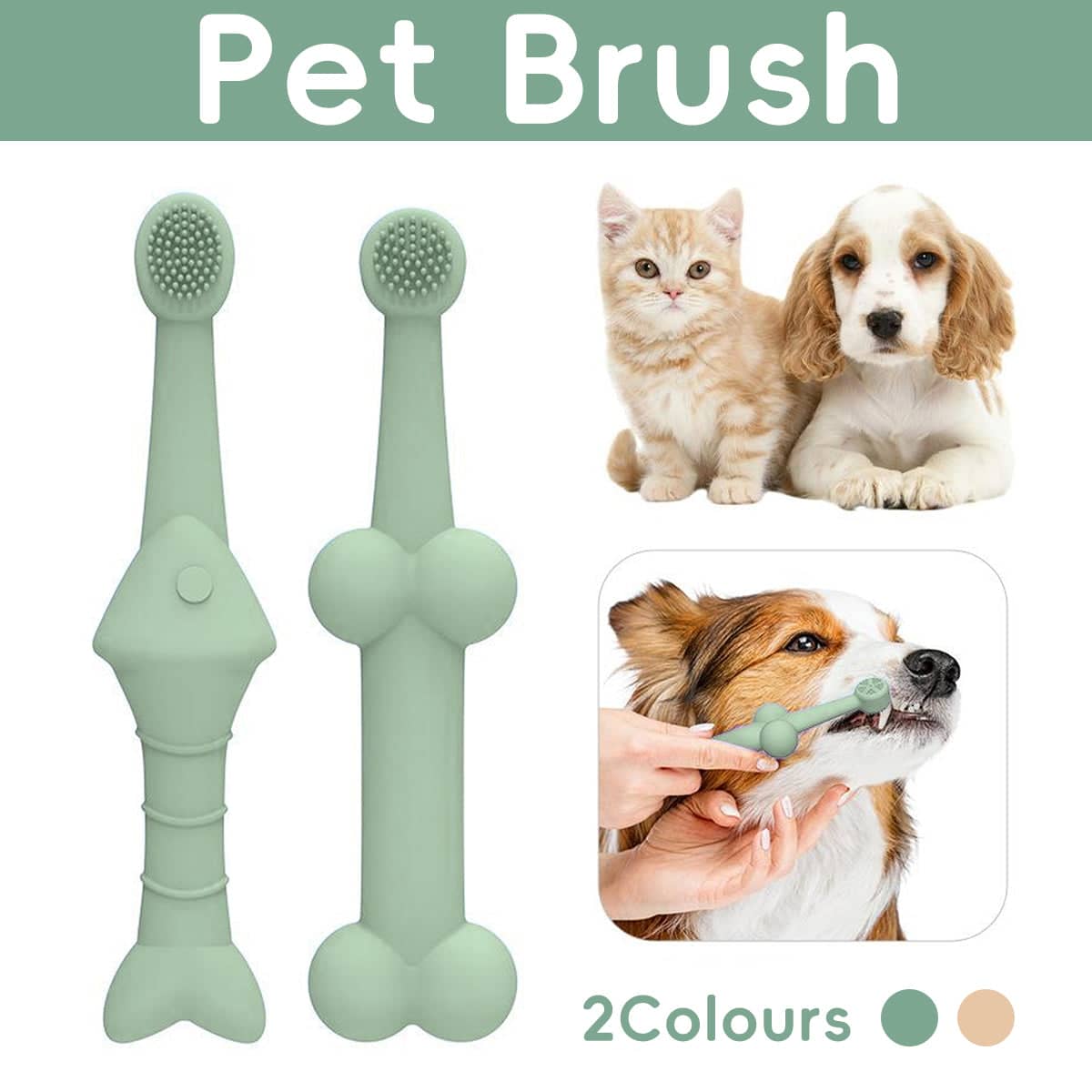 Silicone Pet Toothbrush Set of 2 for Dogs and Cats - Beige - view 2