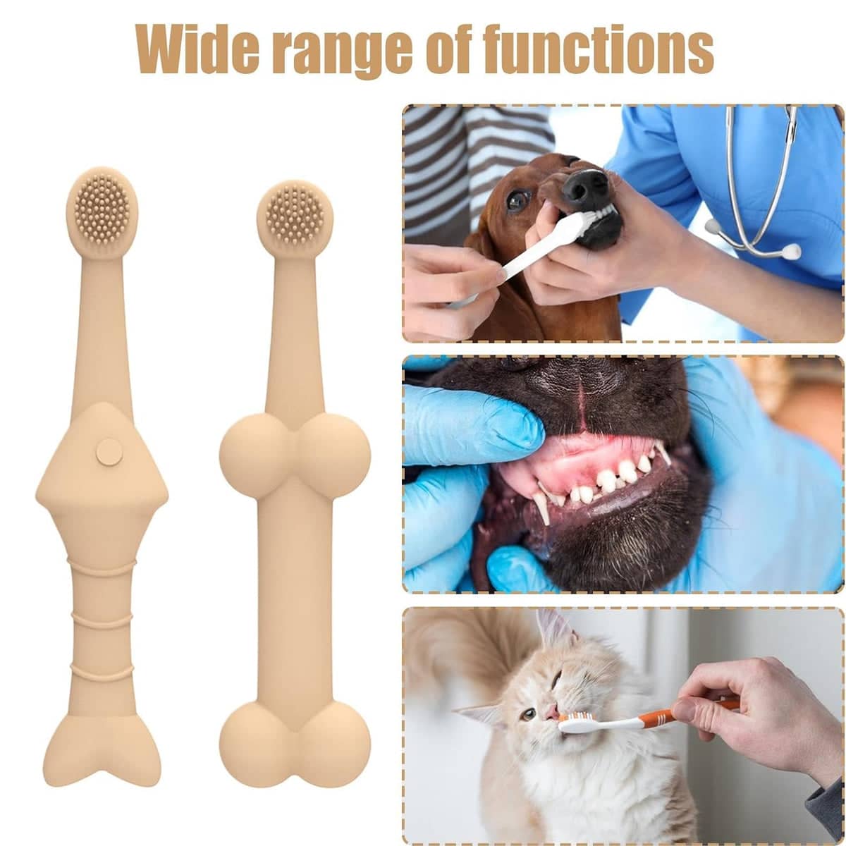 Silicone Pet Toothbrush Set of 2 for Dogs and Cats - Beige - view 5