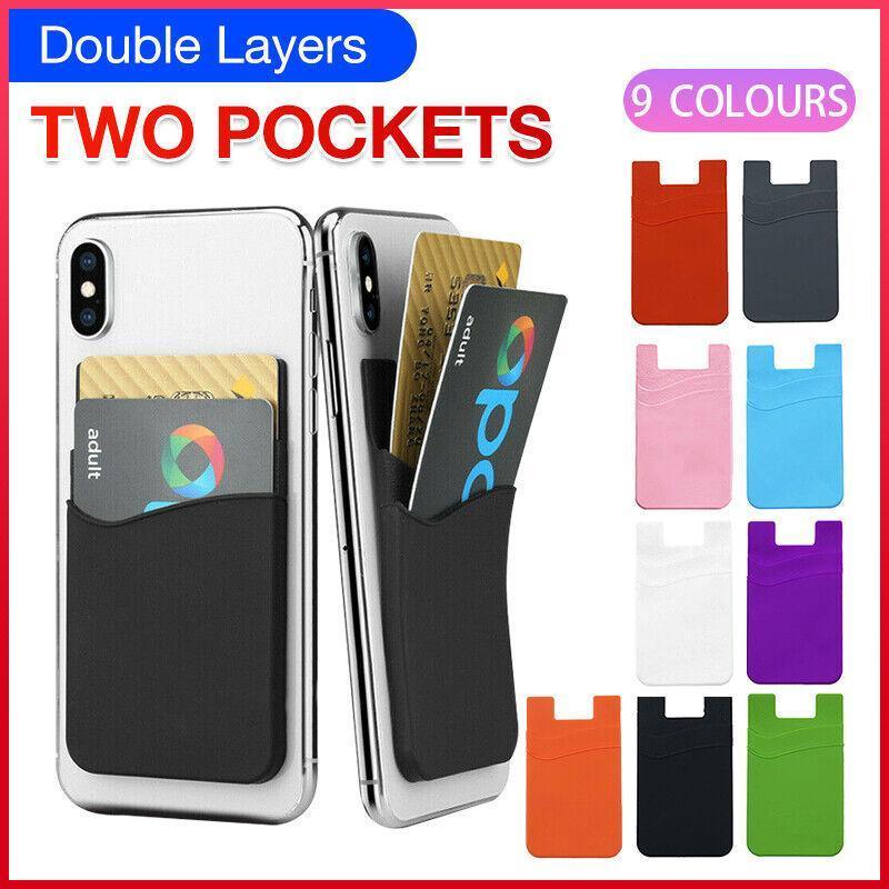 Silicone Phone Card Holder Double Layer Adhesive Wallet - Grey - view 2