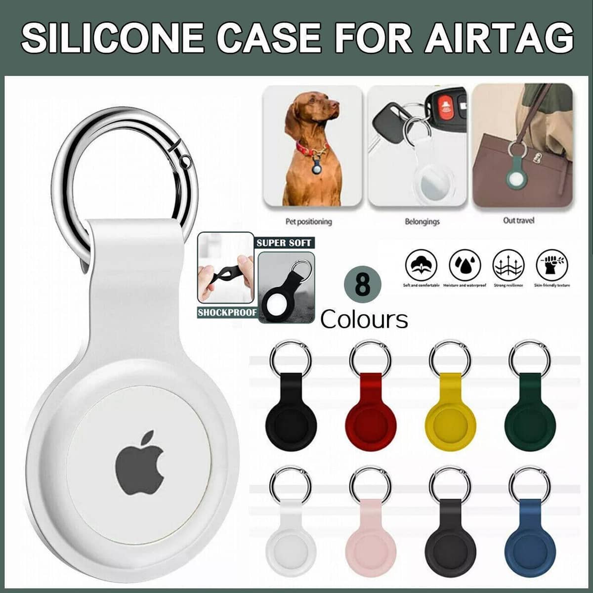 Silicone Protective Case for Apple AirTag with Key Ring - White - view 2