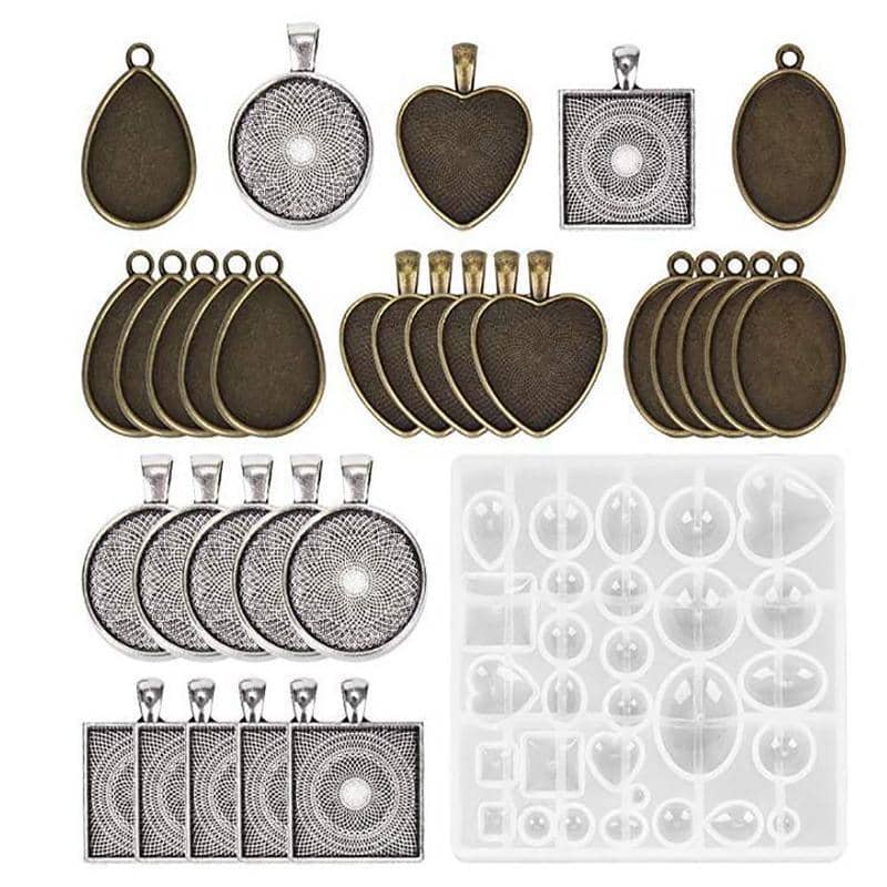 Silicone Resin Mould Jewellery Casting Epoxy Pendant Tray Craft Kit, Set of 31 - view 2