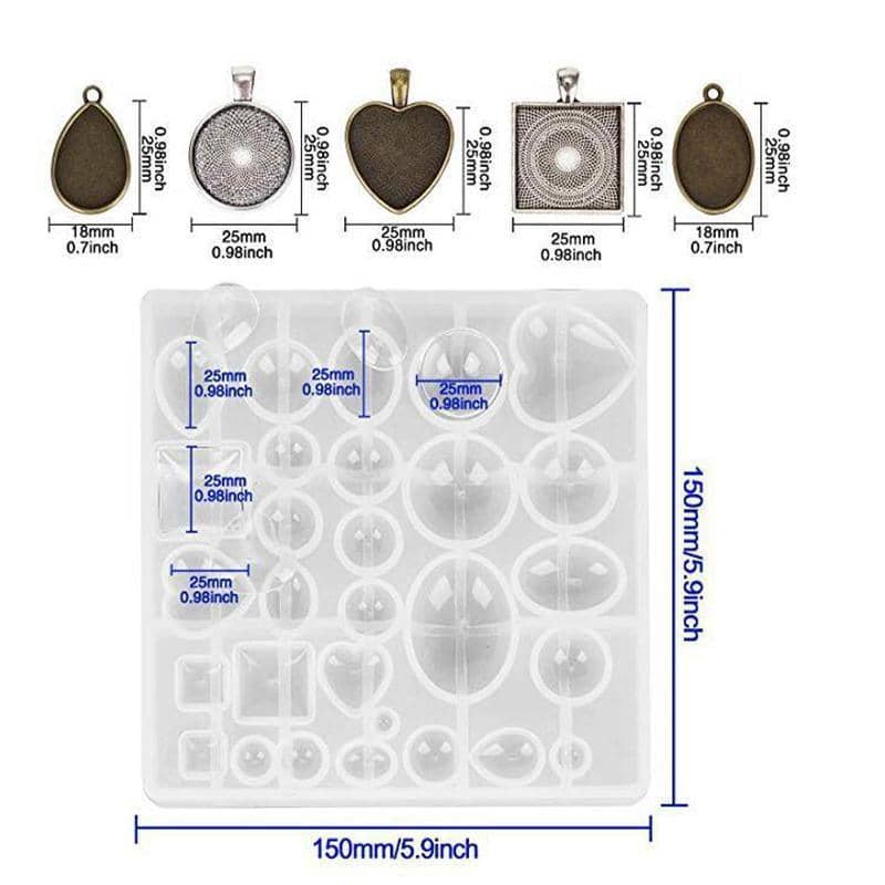 Silicone Resin Mould Jewellery Casting Epoxy Pendant Tray Craft Kit, Set of 31 - view 3