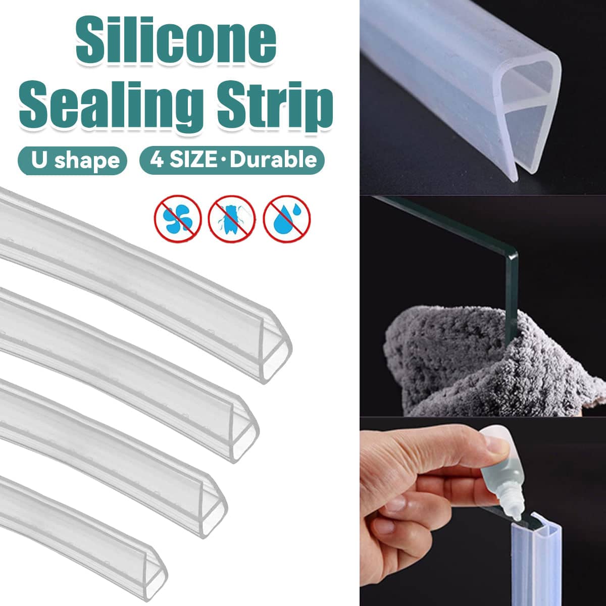 Silicone Seal Strip, Clear U Shape - 1.2 cm Wide, 100 cm Long - view 2