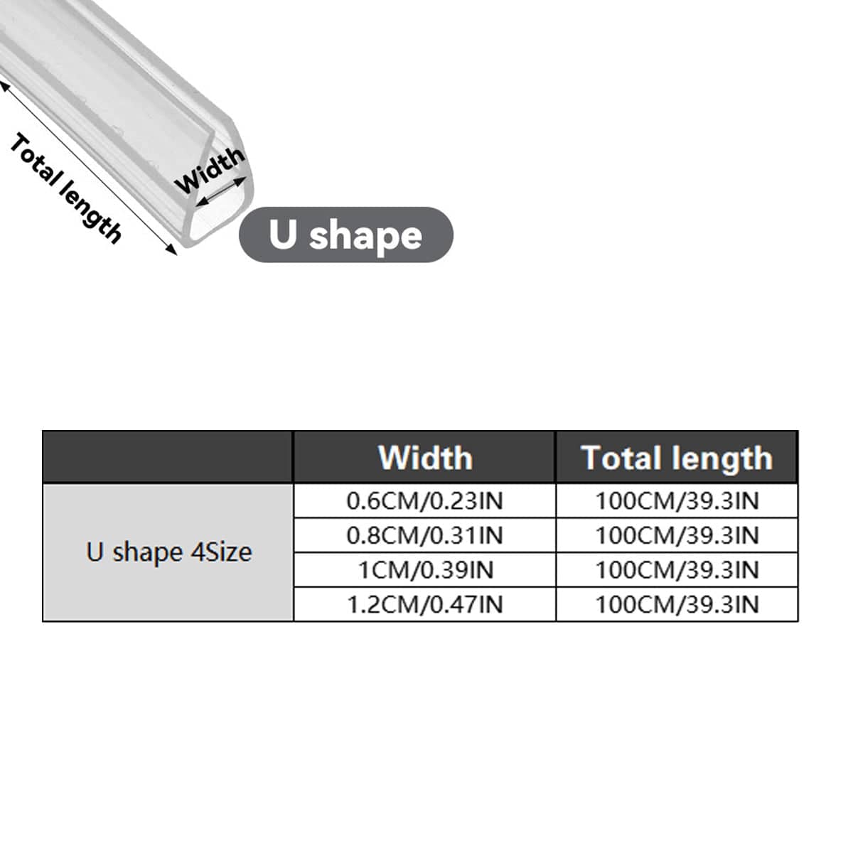 Silicone Seal Strip, Clear U Shape - 1.2 cm Wide, 100 cm Long - view 3