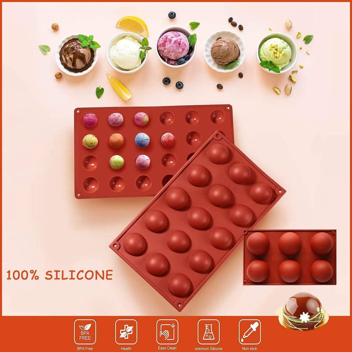 Silicone Semicircle Cake and Soap Mould - 15 Cavities - view 2