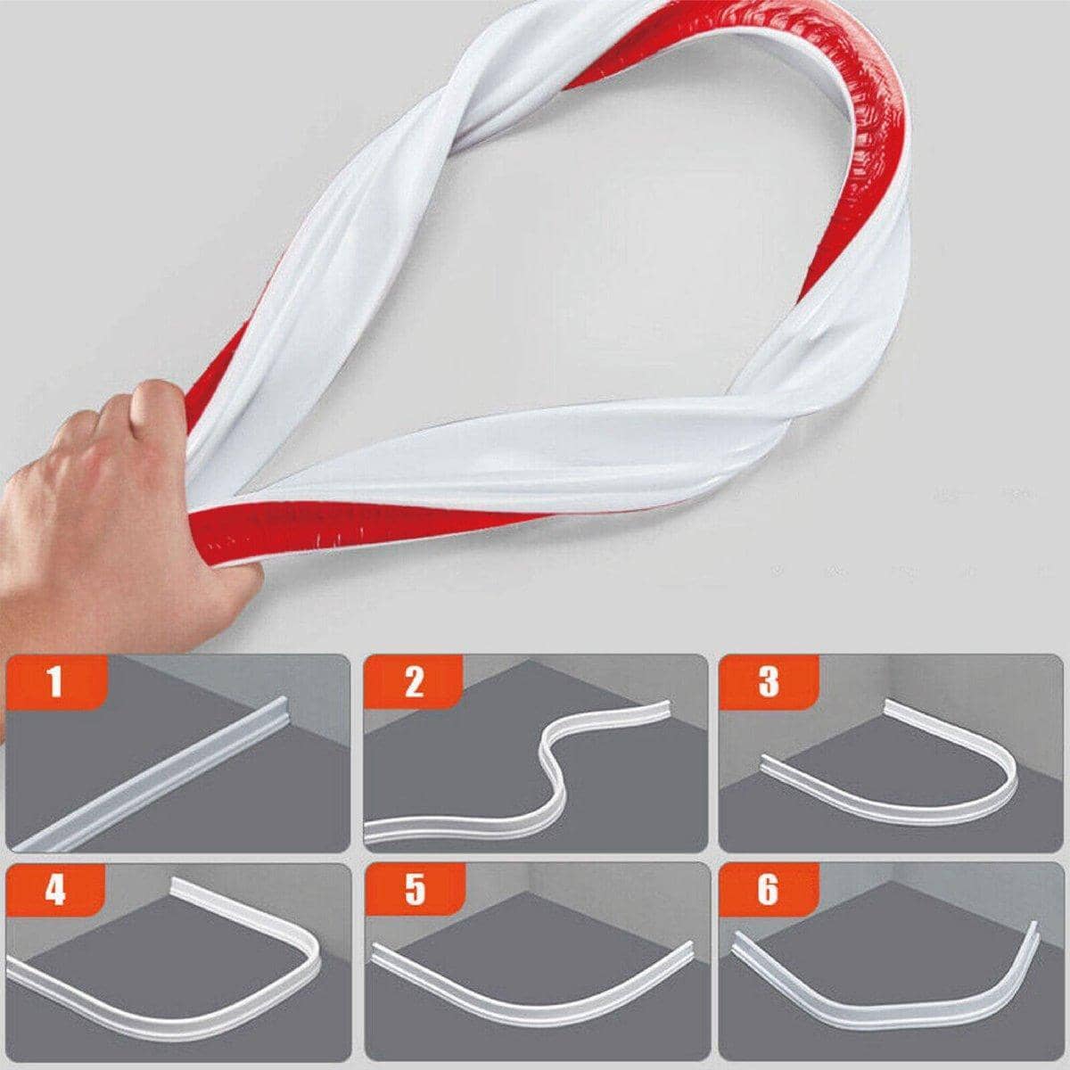Silicone Shower Water Barrier Self Adhesive Bathroom Strip - 300 cm, White - view 5