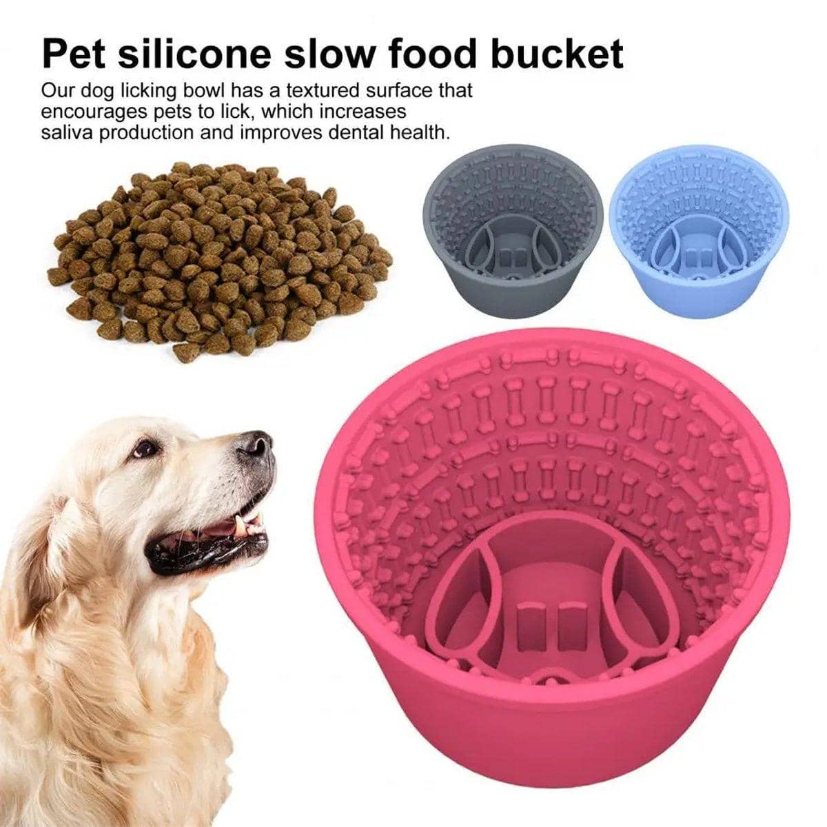Silicone Slow Feeder Dog Bowl with Bone Pattern - Light Blue - view 5