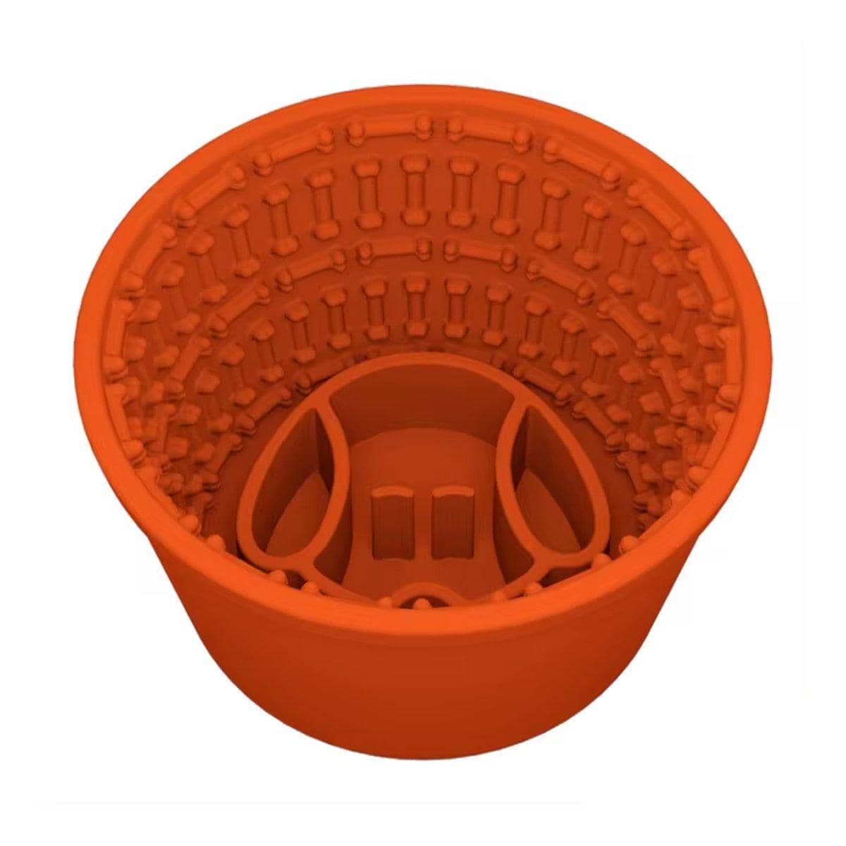 Silicone Slow Feeder Dog Bowl with Bone Pattern - Orange