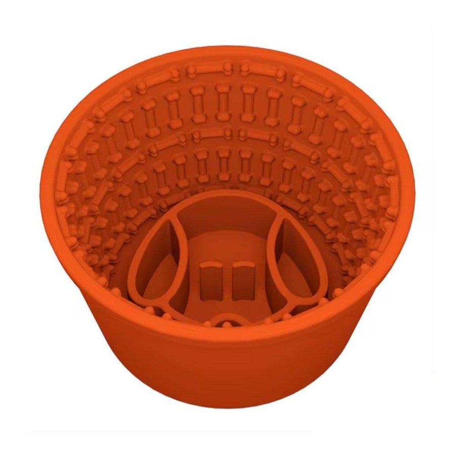 Silicone Slow Feeder Dog Bowl with Bone Pattern - Orange