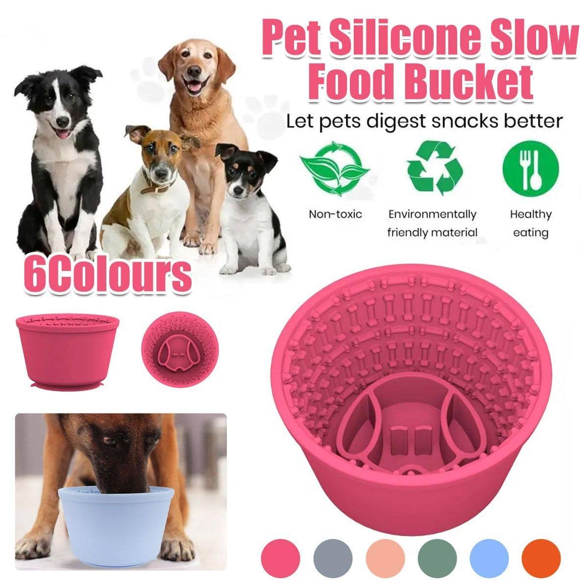 Silicone Slow Feeder Dog Bowl with Bone Pattern - Orange - view 2