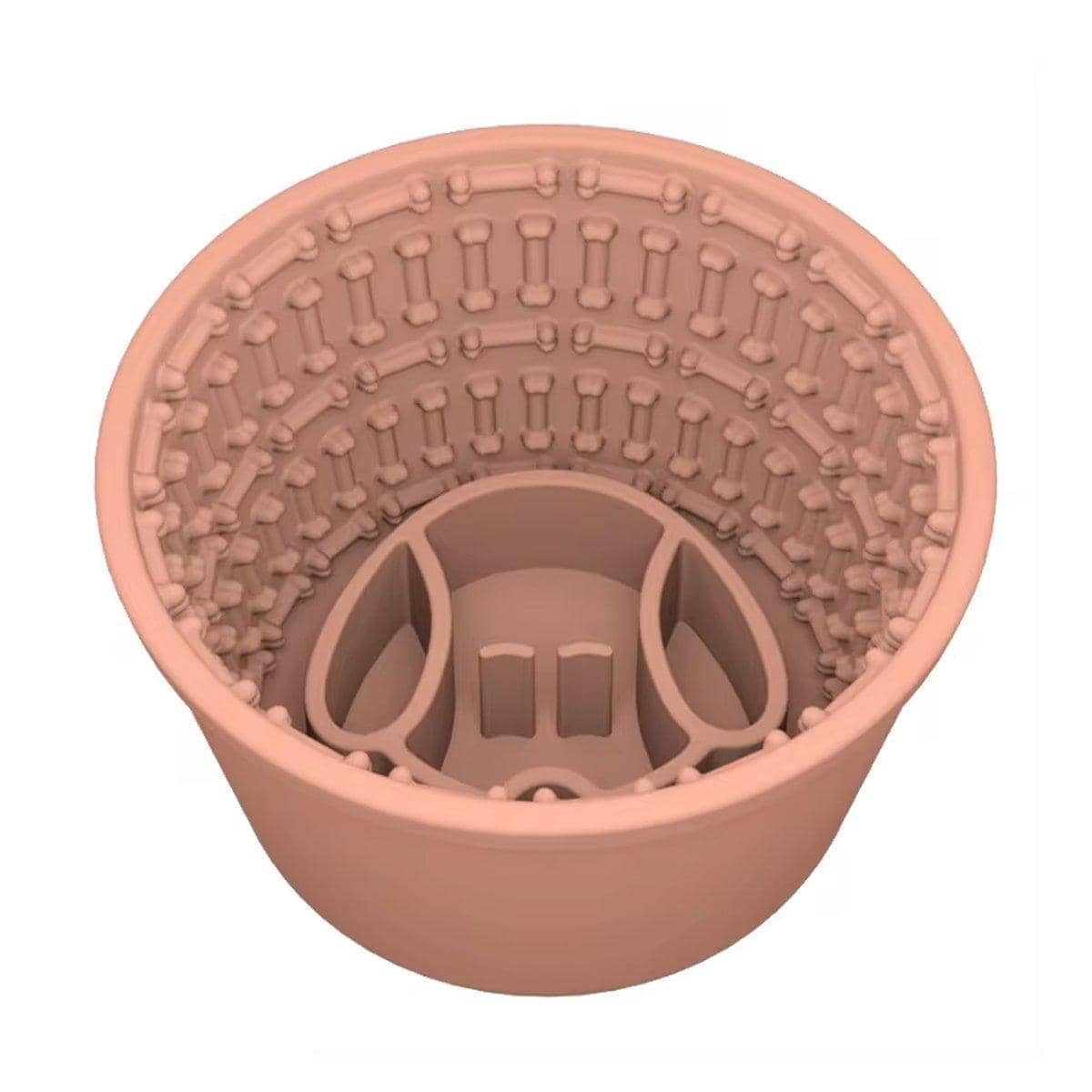 Silicone Slow Feeder Dog Bowl with Bone Pattern - Terracotta