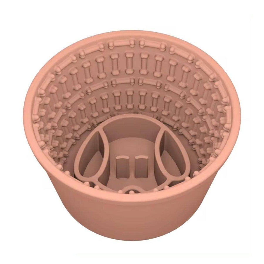 Silicone Slow Feeder Dog Bowl with Bone Pattern - Terracotta