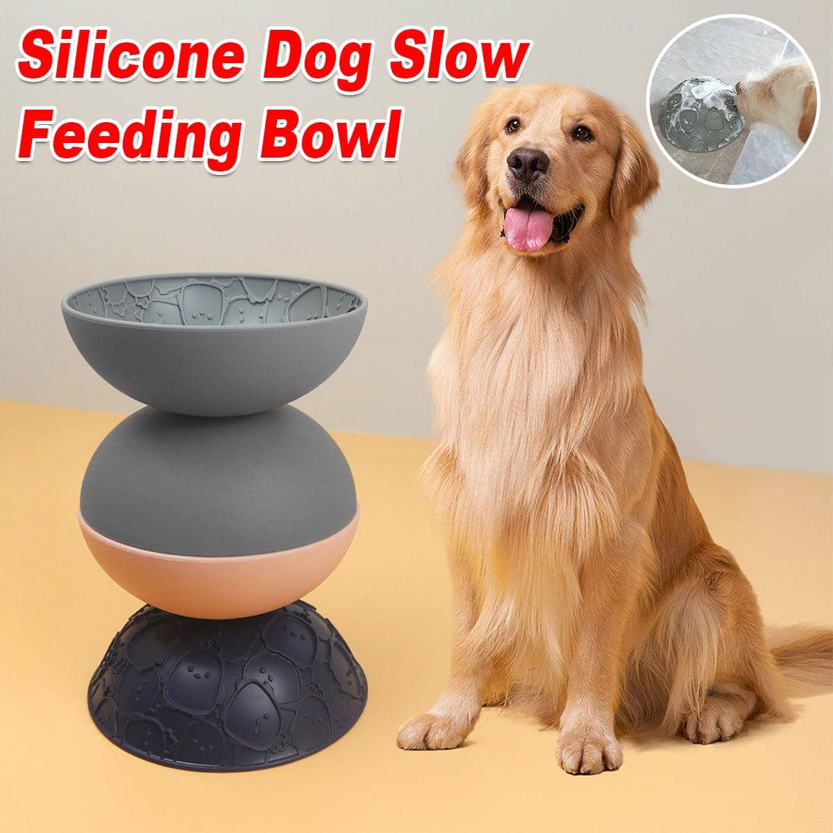 Silicone Slow Feeder Pet Bowl for Dogs and Cats - Grey - view 2