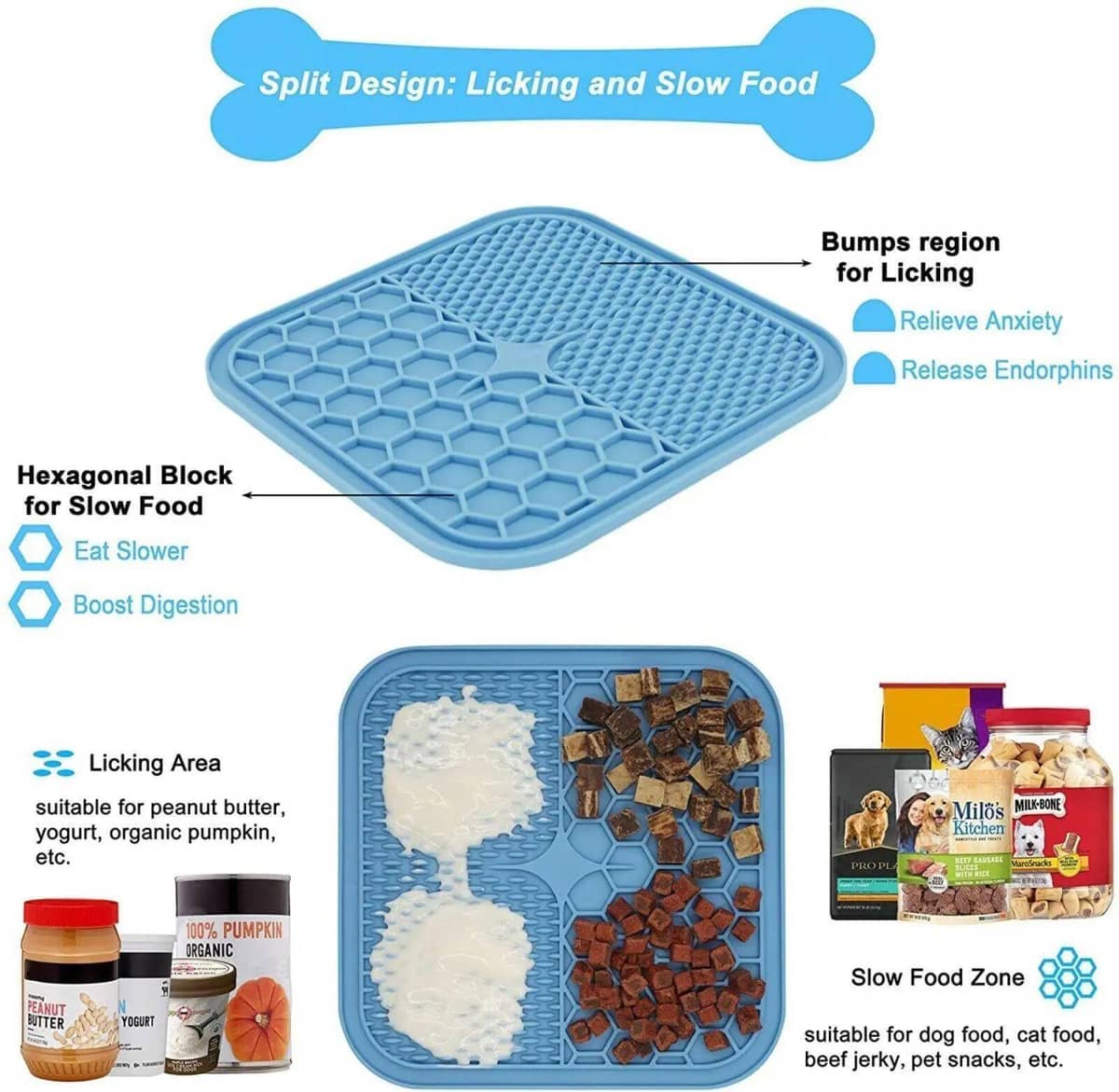 Silicone Slow Feeding Lick Mat for Dogs and Cats - Blue, Large 21 x 21 x 1cm - view 4