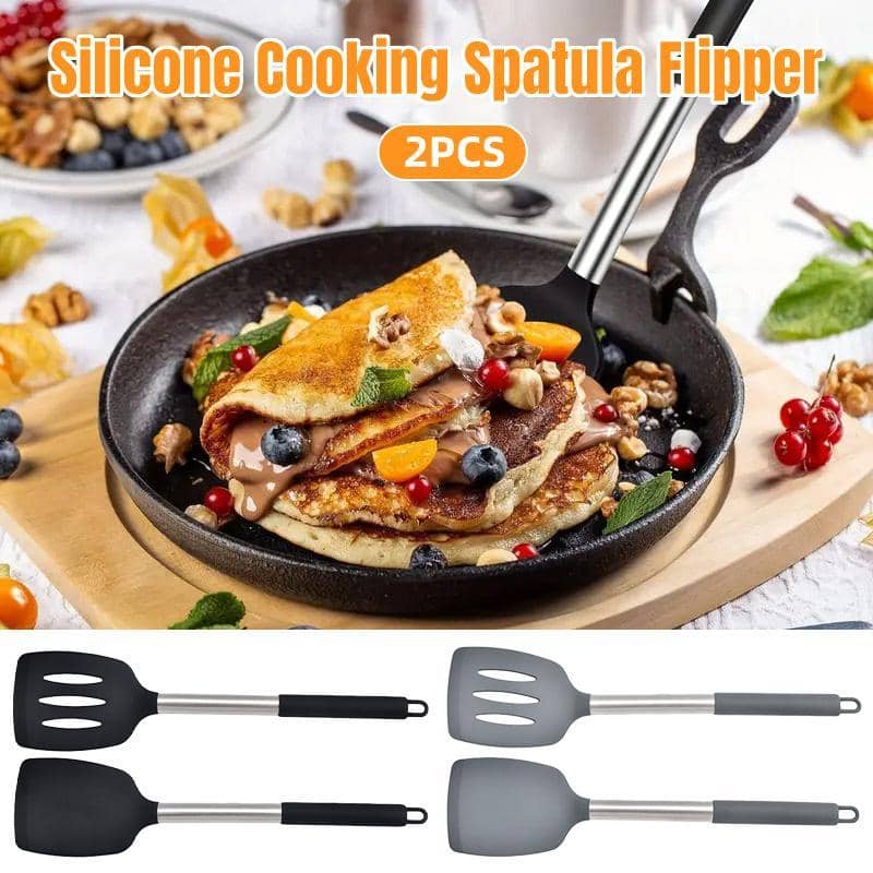 Silicone Spatula Turner Set for Non-Stick Cookware - Black, Set of 2 - view 2