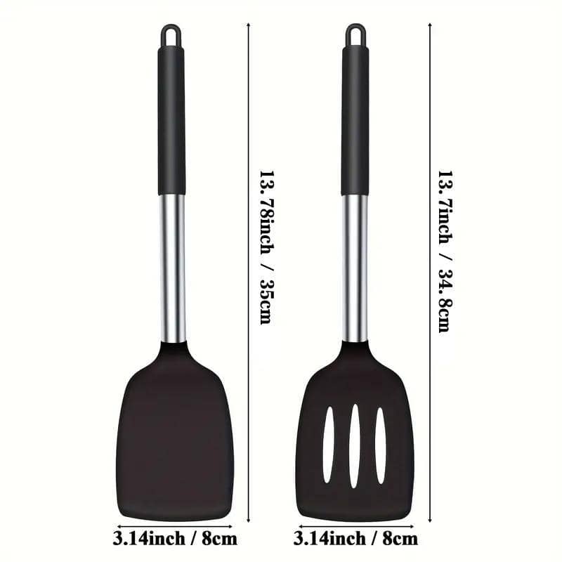 Silicone Spatula Turner Set for Non-Stick Cookware - Black, Set of 2 - view 4