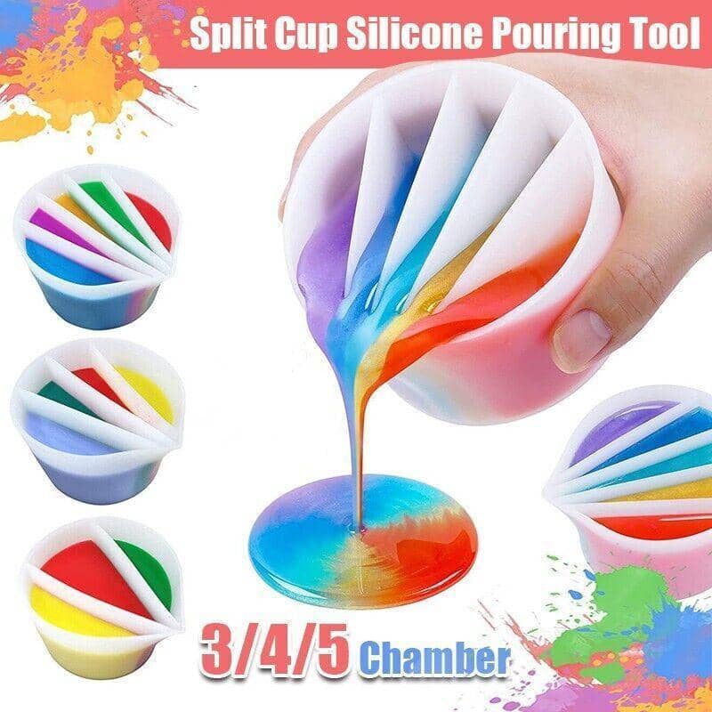 Silicone Split Cup Pouring Tool for Acrylic Paint and Epoxy Resin - 4 Chambers - view 2