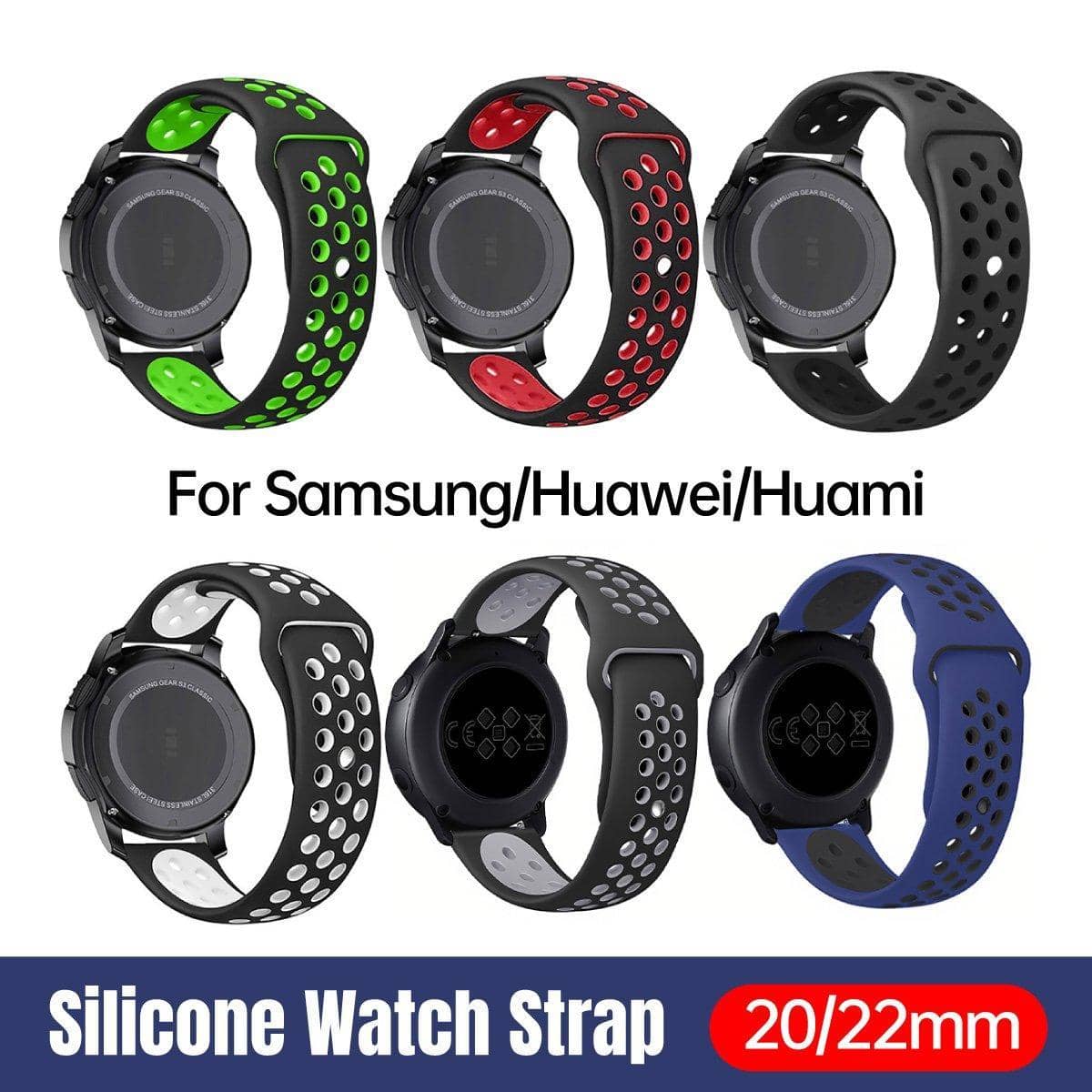 Silicone Sports Watch Band for Samsung, Huawei and Huami - 22 mm, White - view 3