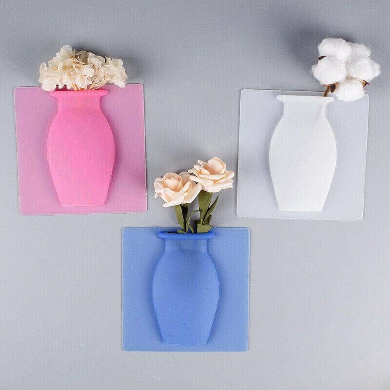 Silicone Stick-On Wall Vase for Flowers - Blue - view 3