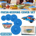 Silicone Stretch Food Covers Set of 5, Reusable Crisper Lids - Blue