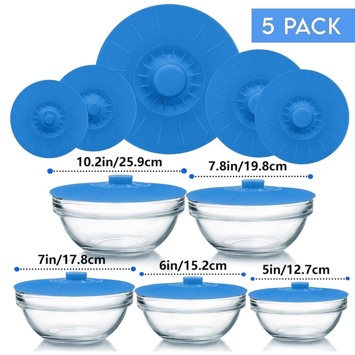Silicone Stretch Food Covers Set of 5, Reusable Crisper Lids - Blue - view 3