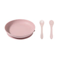 Silicone Suction Dining Plate with Fork and Spoon Set - Deep Pink