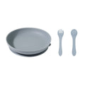 Silicone Suction Dining Plate with Fork and Spoon Set - Navy Blue