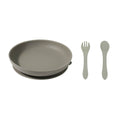 Silicone Suction Dining Plate with Fork and Spoon Set - Olive Green
