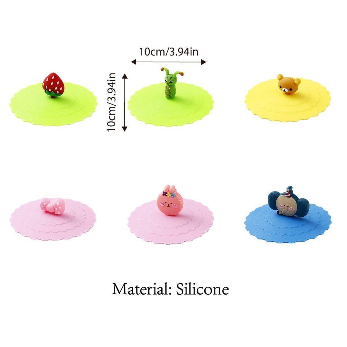 Silicone Tea Cup Lids with Moulded Figure Toppers, Pack of 6 - view 3