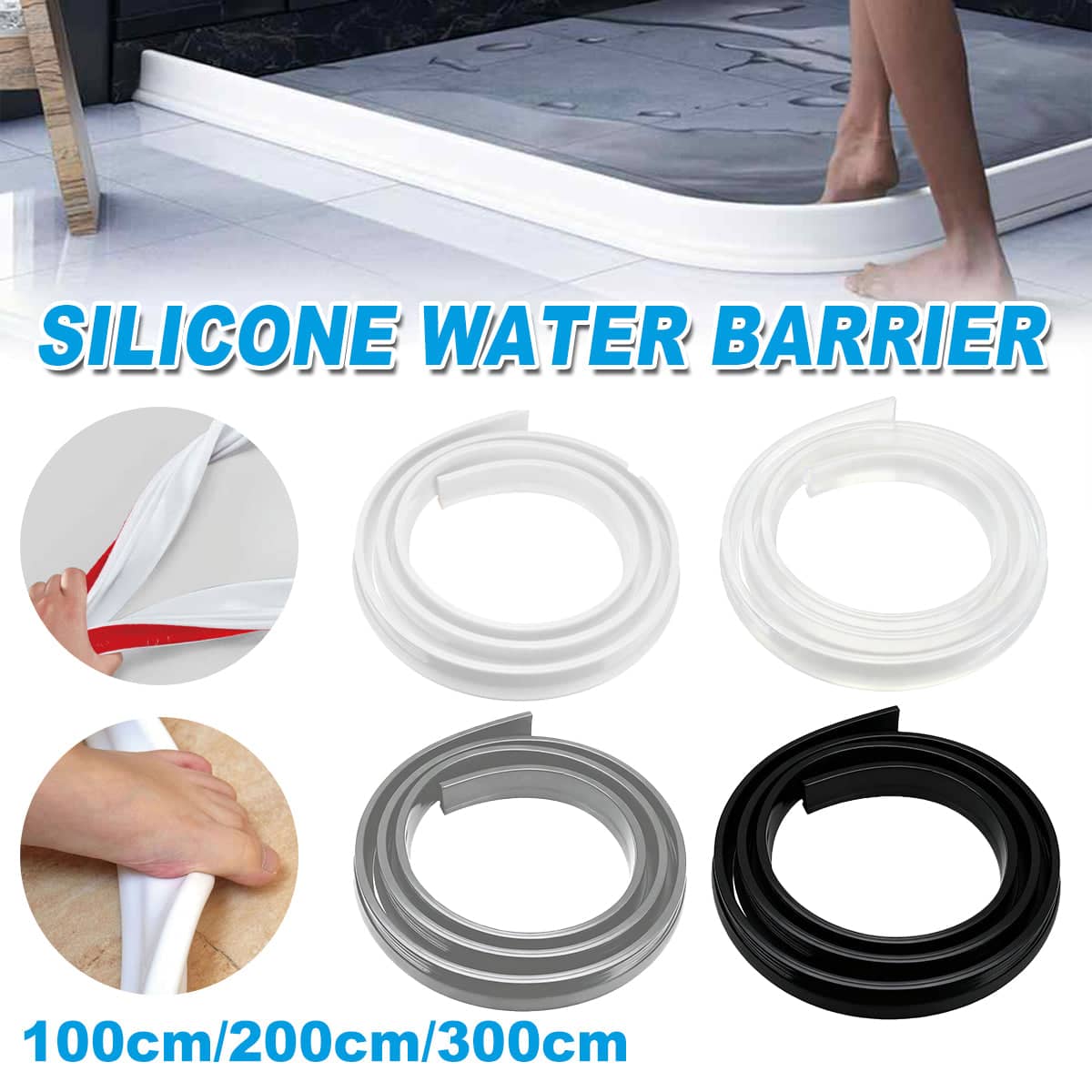 Silicone Water Barrier Strip for Bathroom - 100 cm, White - view 2