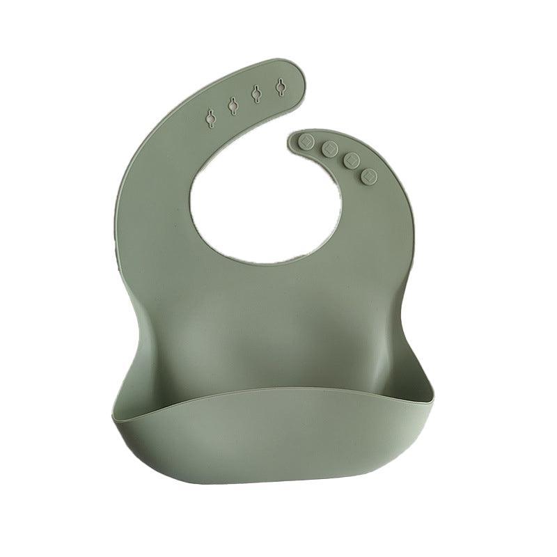 Silicone Waterproof Feeding Bib Apron with Pouch Easy to Clean - Dark Green