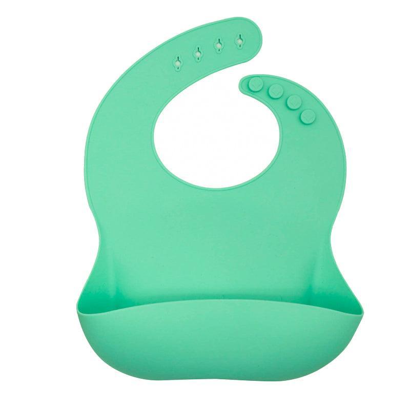 Silicone Waterproof Feeding Bib Apron with Pouch Easy to Clean - Green