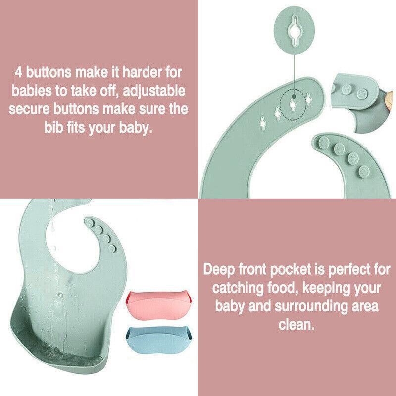 Silicone Waterproof Feeding Bib Apron with Pouch Easy to Clean - Grey - view 5