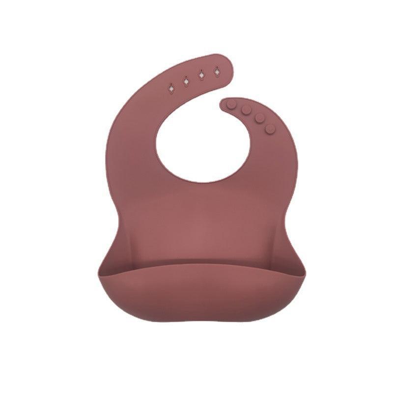 Silicone Waterproof Feeding Bib Apron with Pouch Easy to Clean - Wine Red