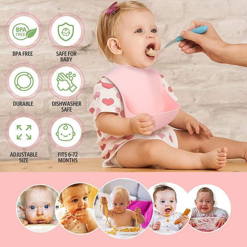 Silicone Waterproof Feeding Bib Apron with Pouch Easy to Clean - Yellow - view 11