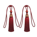 Silk-Like Tassel Curtain Tiebacks with Rope Loop, 1 Pair - Burgundy