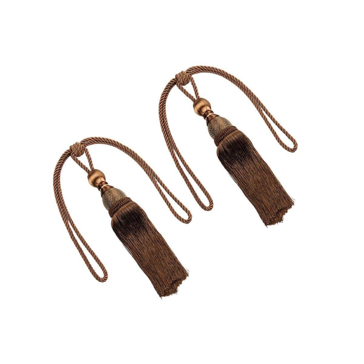 Silk-Like Tassel Curtain Tiebacks with Rope Loop, 1 Pair - Dark Brown